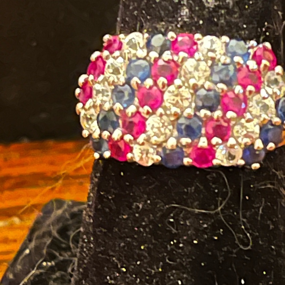 Sterling Silver Ruby Sapphire And Spinel Ring - image 1